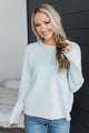 Just Stopping By Printed Knit Sweater- Light Aqua