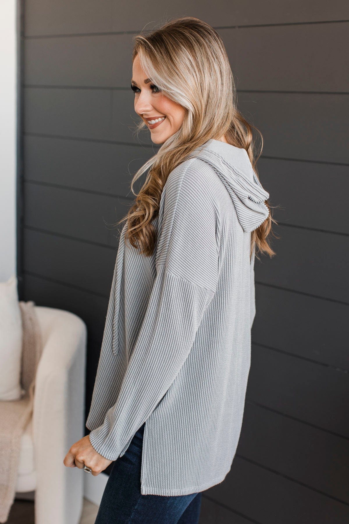 Remember The Night Hooded Knit Top- Grey