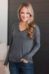 Catching Looks V-Neck Sweater- Charcoal