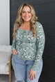 All Together Now Floral Henley Top- Sage