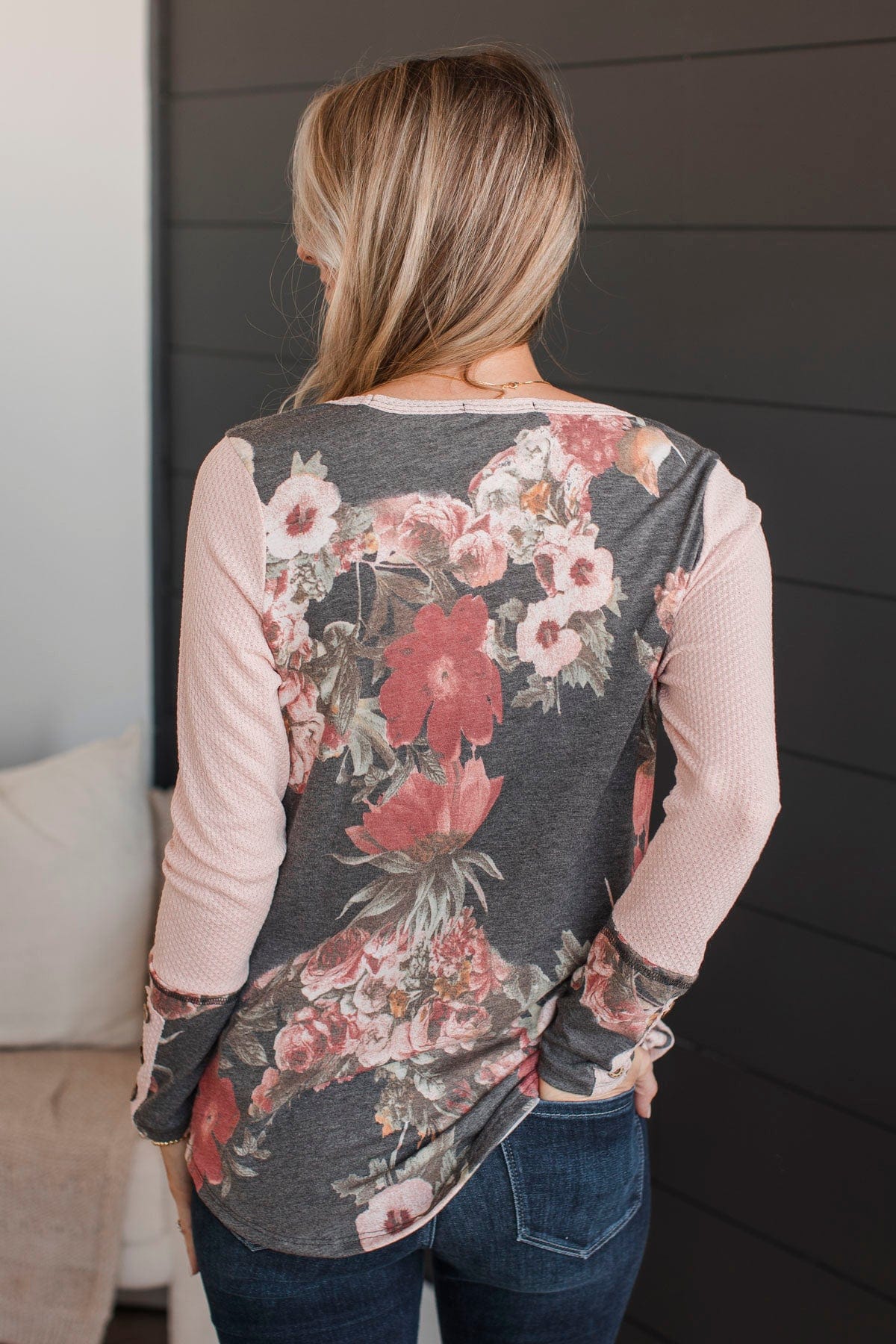 Brings Me Back Floral Knit Top- Blush & Charcoal