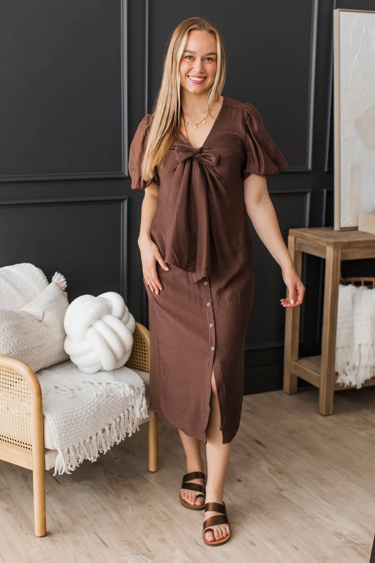 The Beauty Of Now Bow Tie Midi Dress- Chocolate, M | Dresses | Very J The Beauty Of Now Bow Tie Midi Dress- Chocolate, M | Dresses | Very J