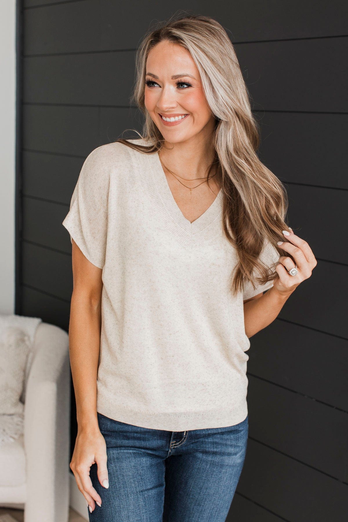Delightful Afternoons Knit Top- Oatmeal