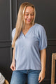 Magic In Every Moment V-Neck Blouse- Light Blue