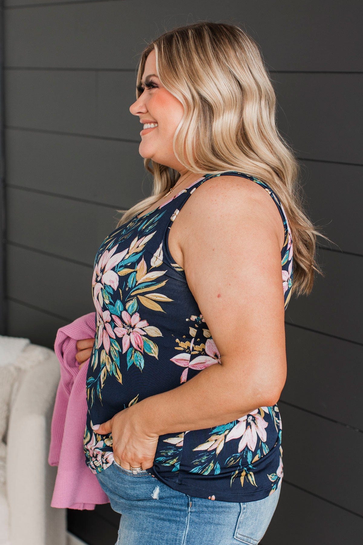 Spring To Life Floral Tank Top- Navy – The Pulse Boutique
