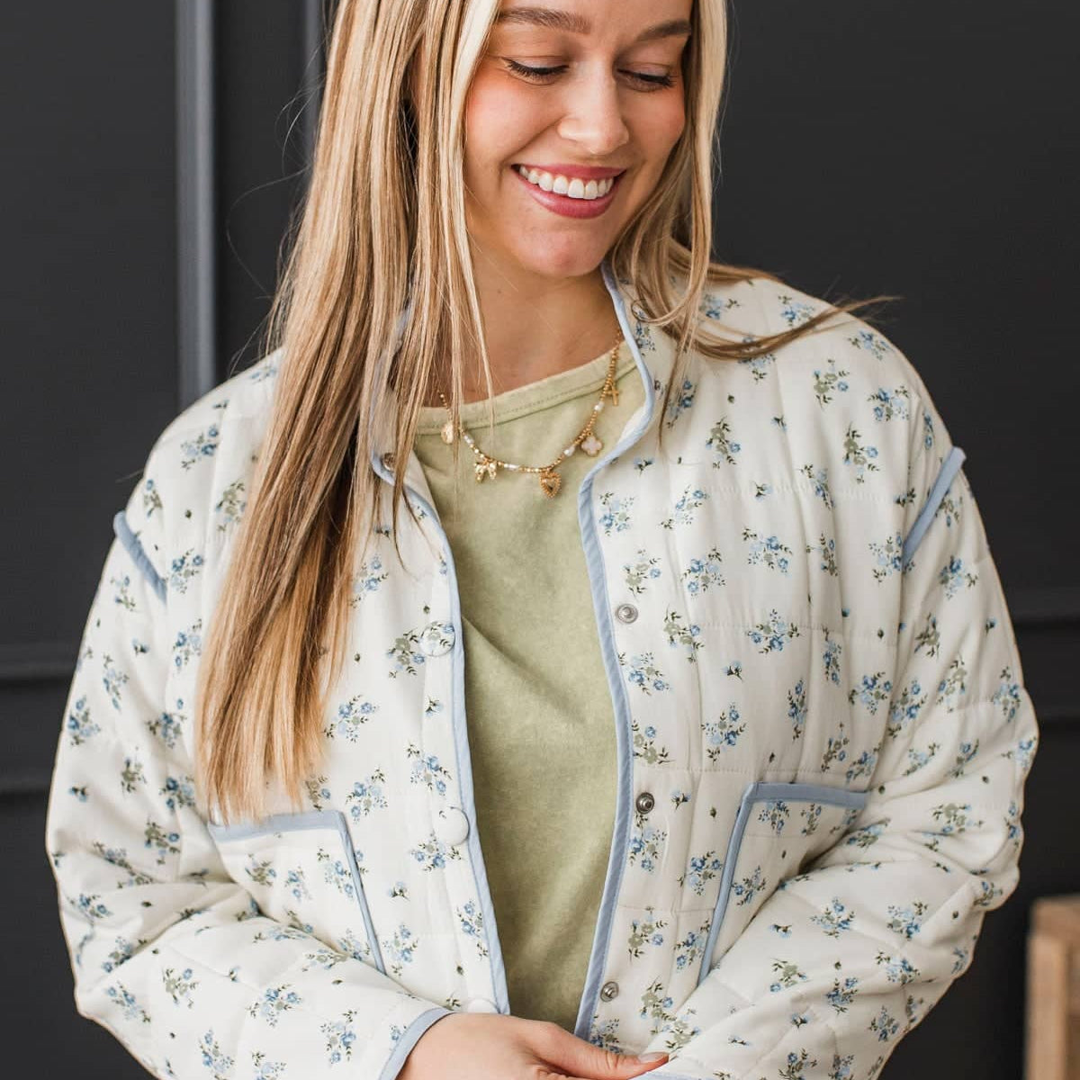 Calling Perfection Quilted Puffer Jacket- Ivory & Blue – The Pulse Boutique