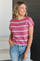 Positive Affirmations Striped Knit Top- Rose