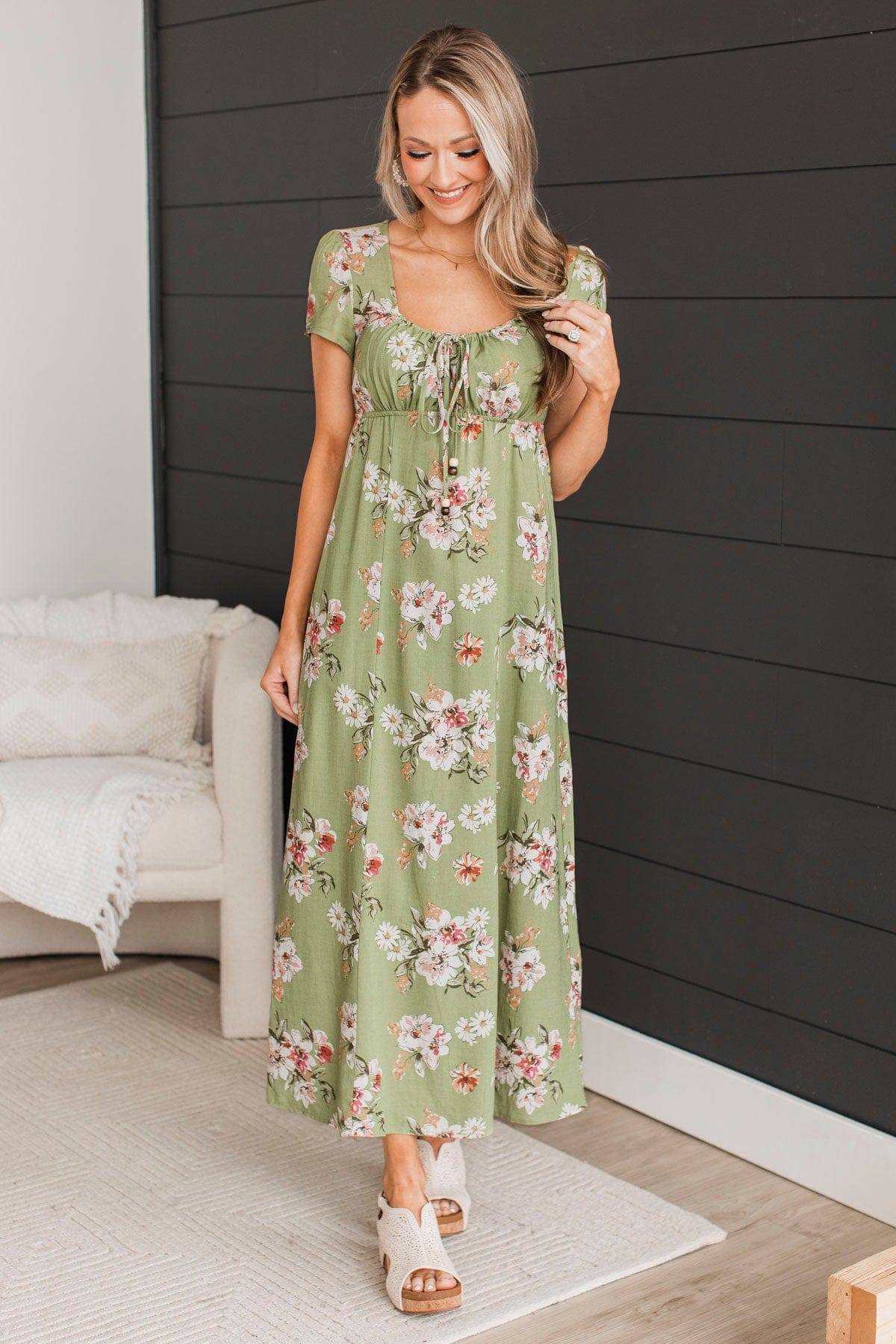Always A Celebration Floral Midi Dress- Sage Always A Celebration Floral Midi Dress- Sage