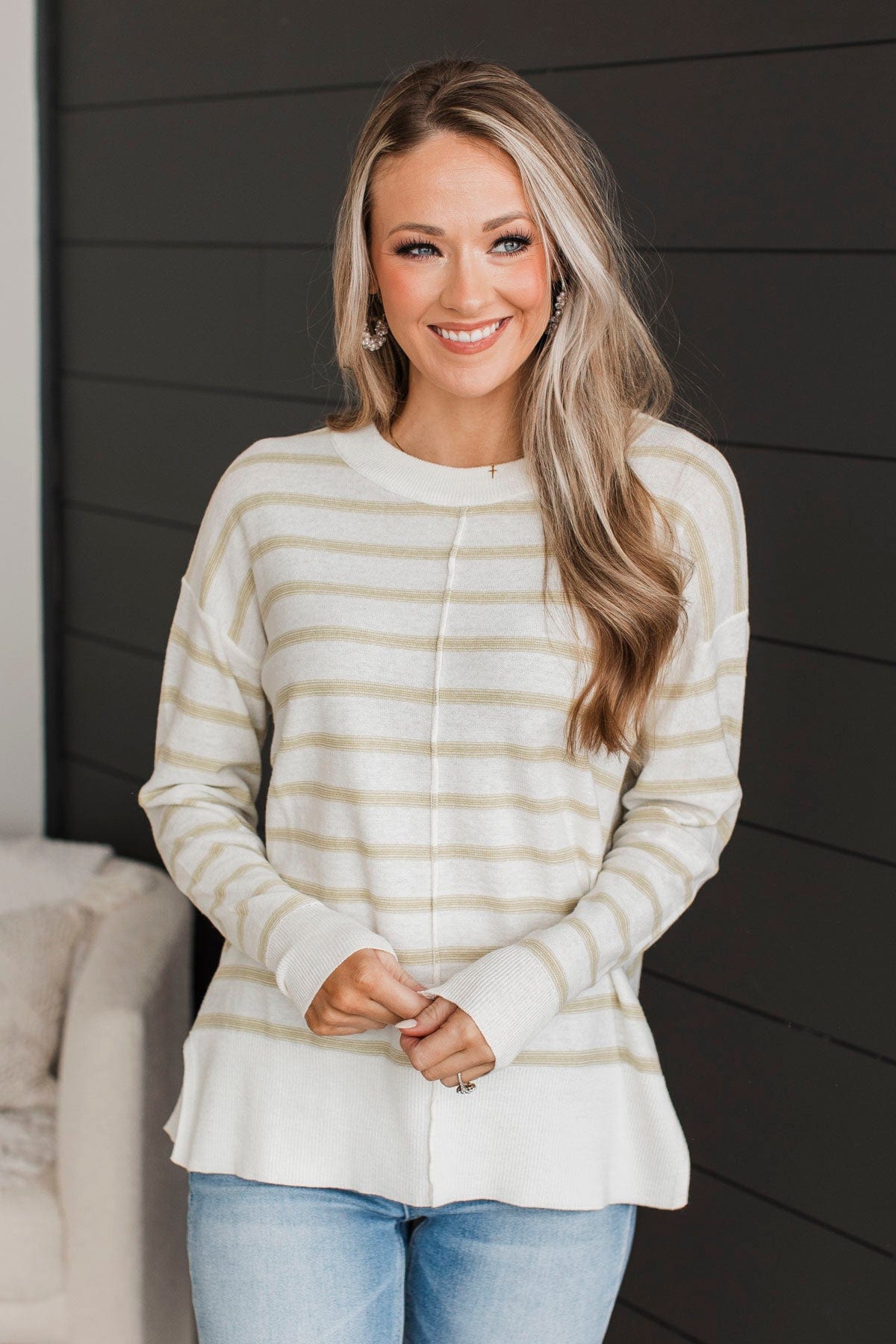 Luckily In Love Striped Sweater- Ivory & Sage