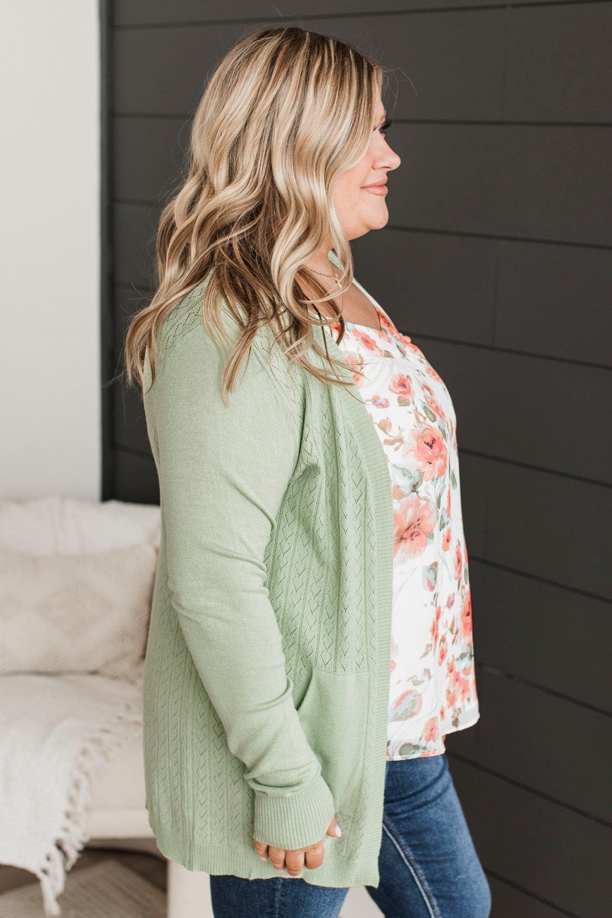 Found Myself Open Front Knit Cardigan- Mint