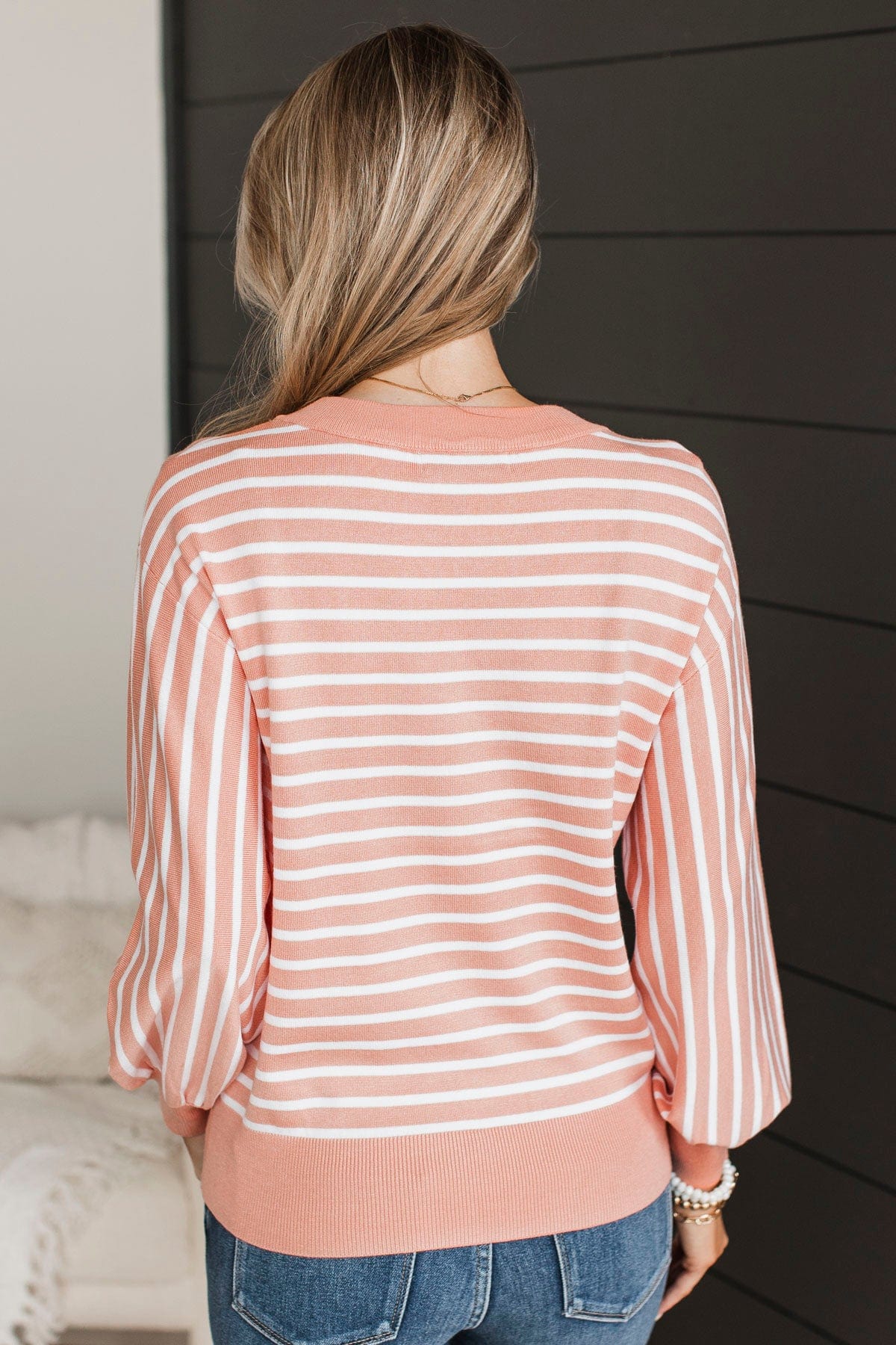 No One Sweeter Striped Sweater- Peach