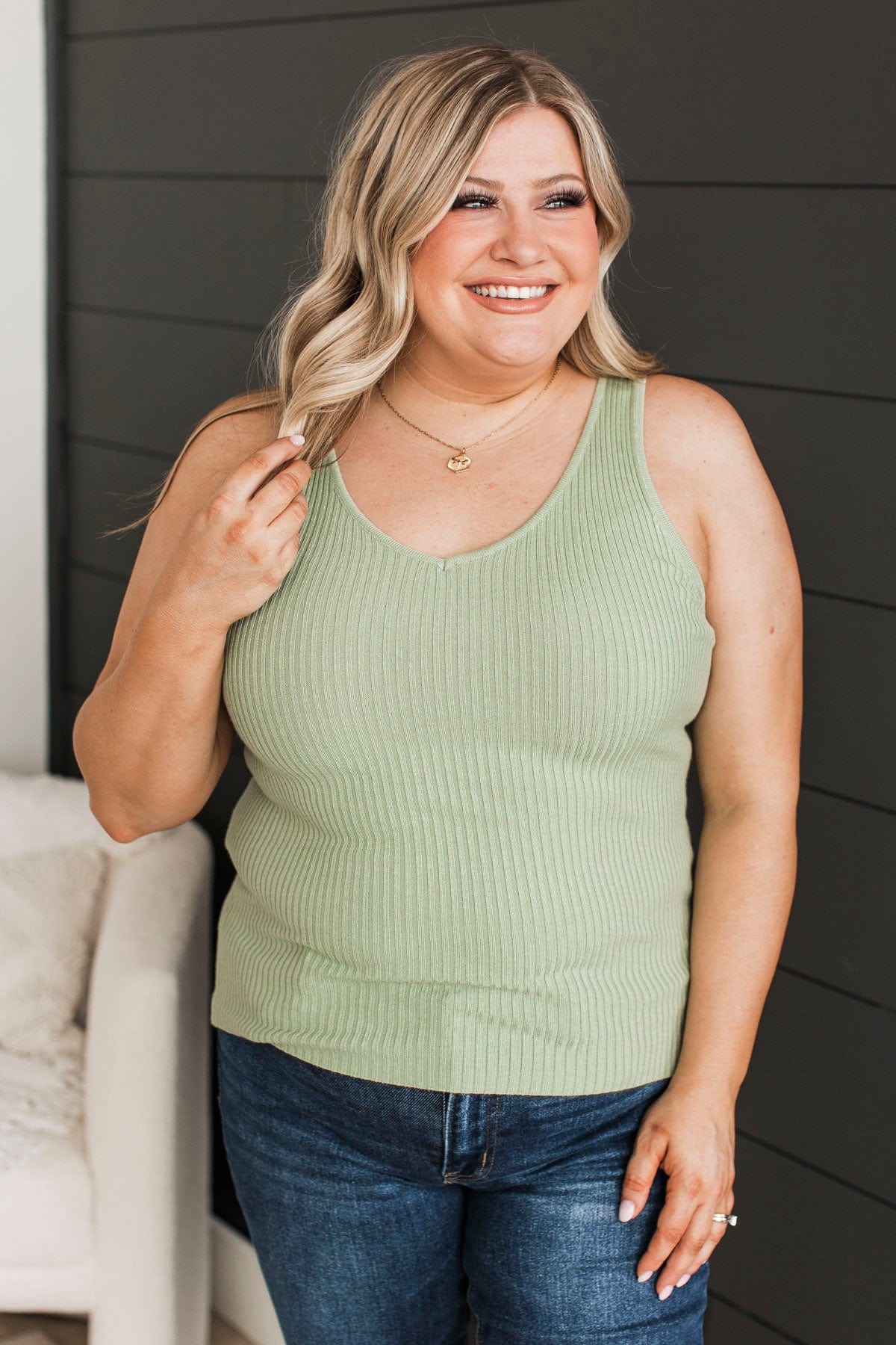 Feeling The Moment Knit Tank Top- Sage