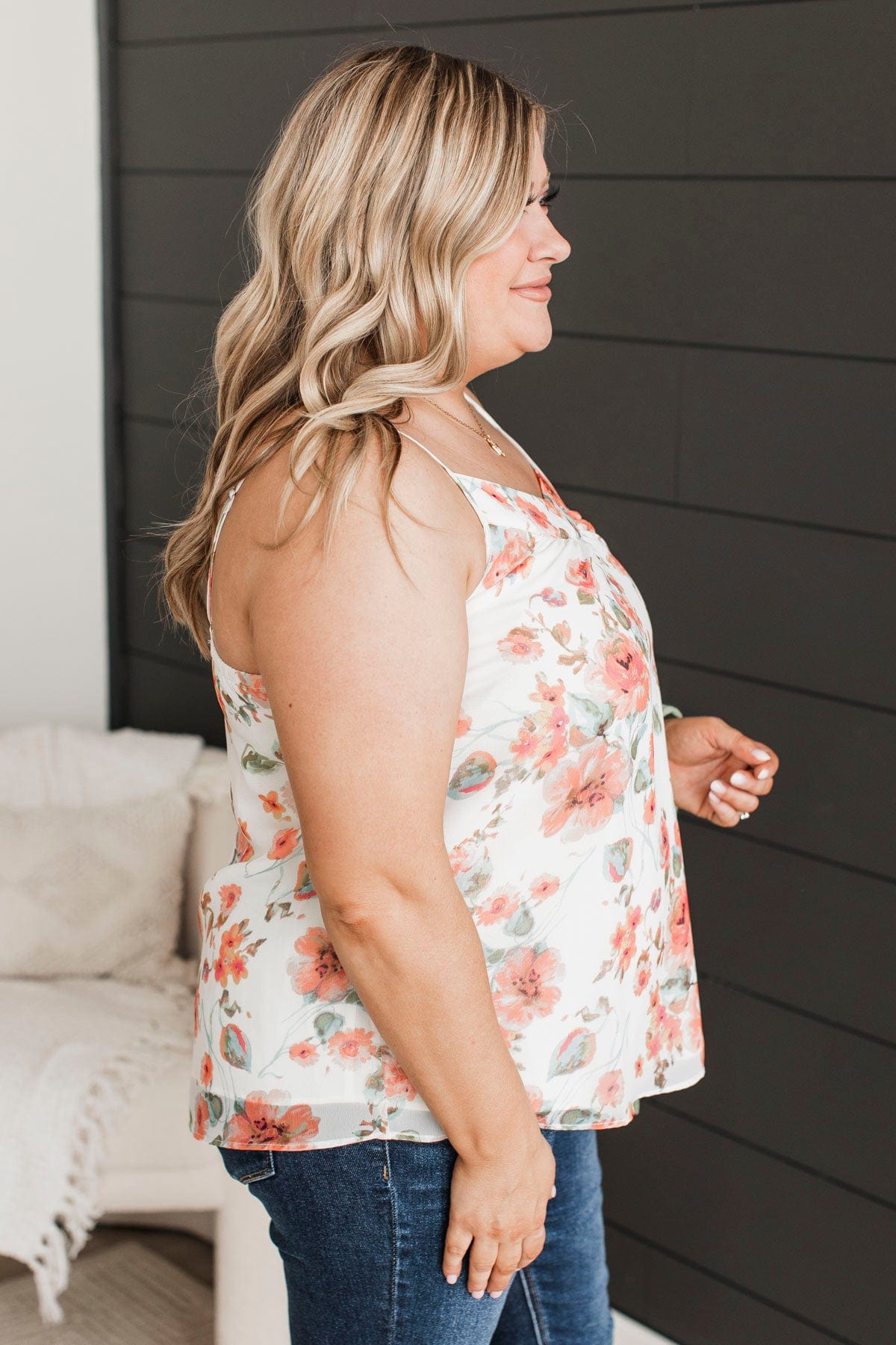 All I Could Want Floral Tank Top- White & Coral