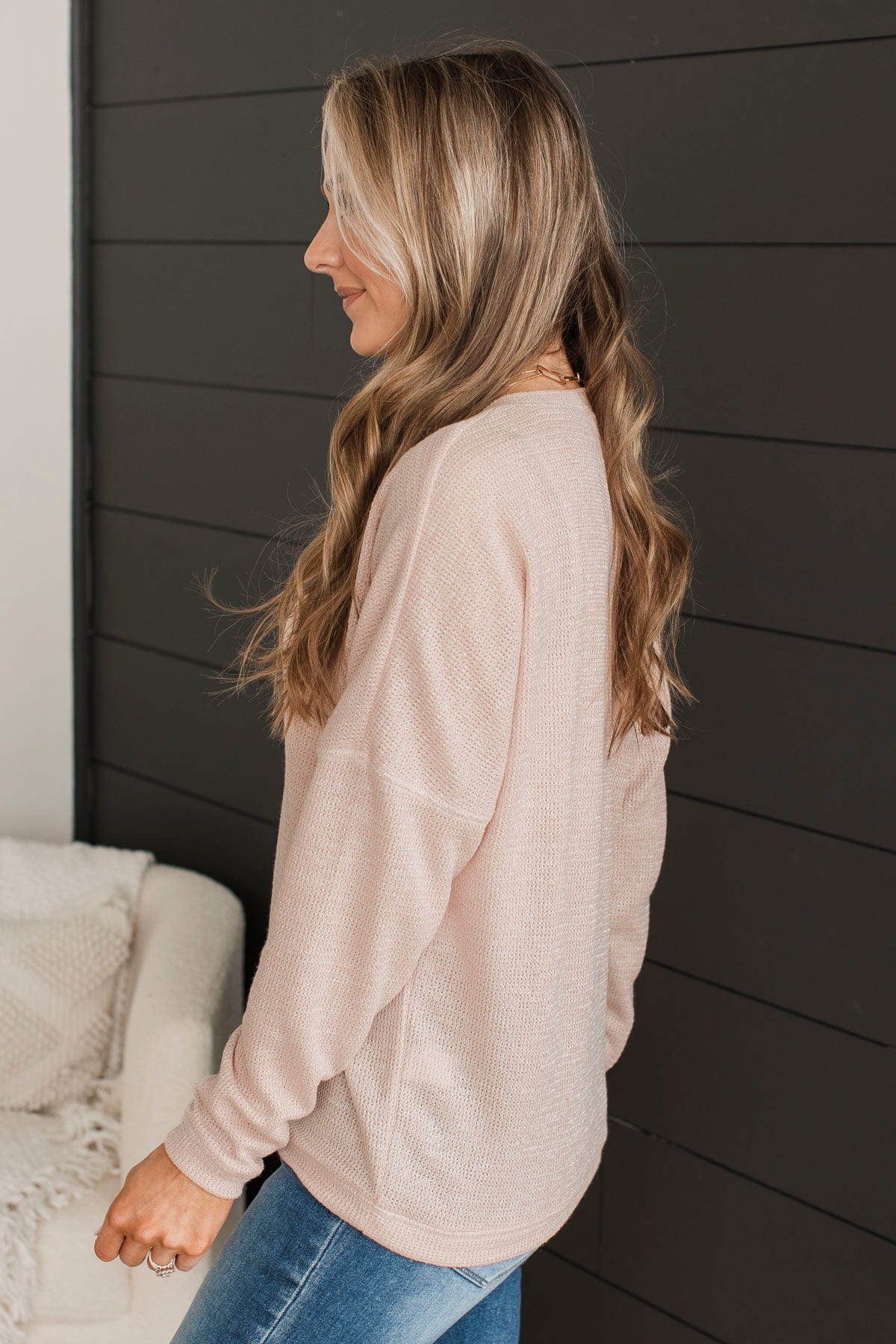 Simple Delights Knit Henley Top- Blush