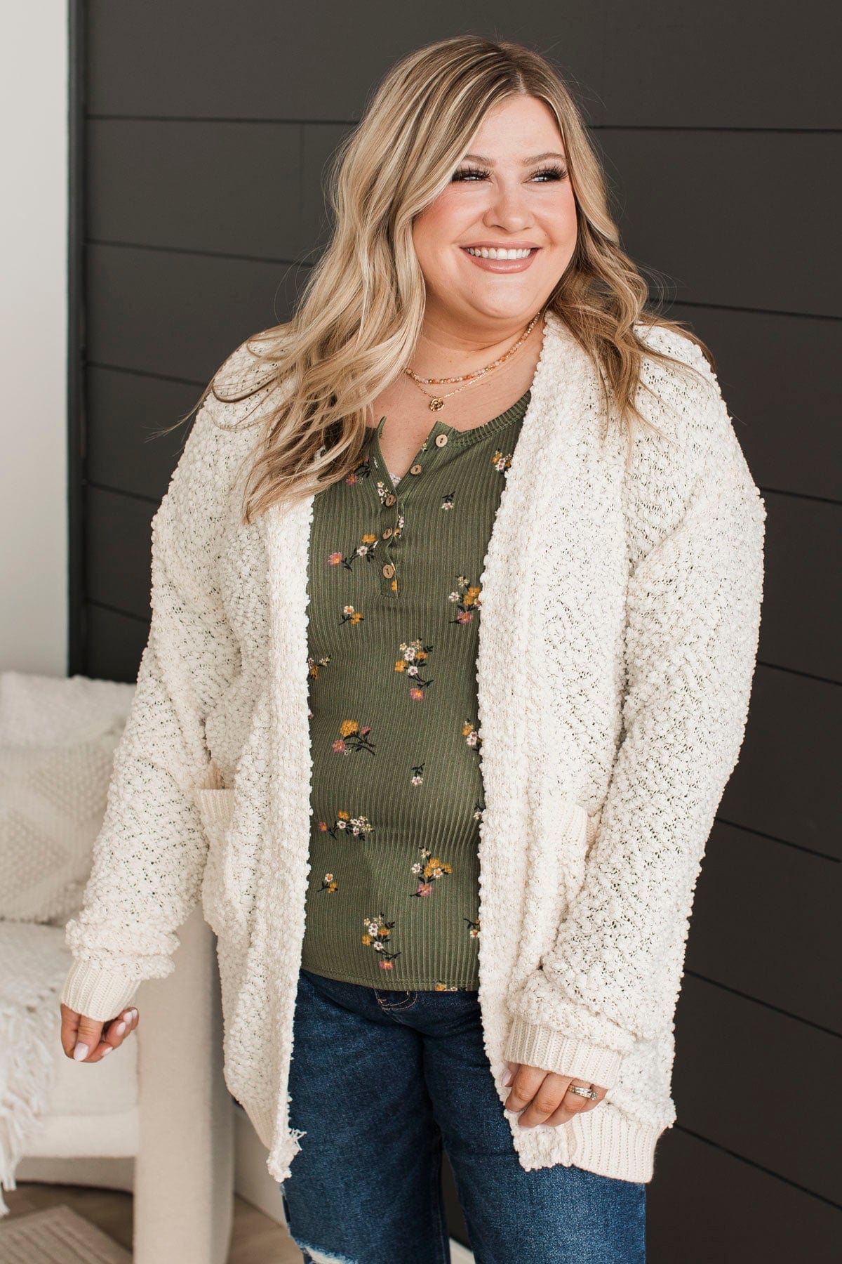 Movie Date Popcorn Knit Cardigan- Ivory