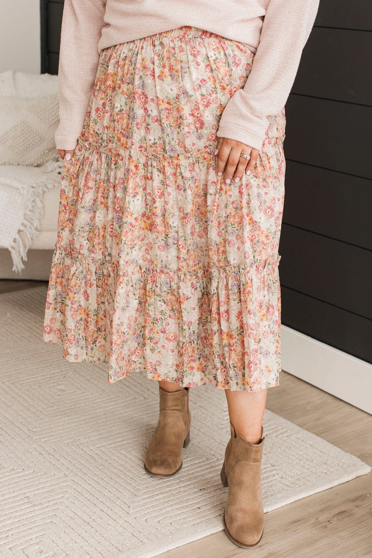 Like A Wildflower Floral Skirt- Natural