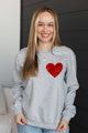 Celebrate Love Heart Crew Neck Pullover- Heather Grey