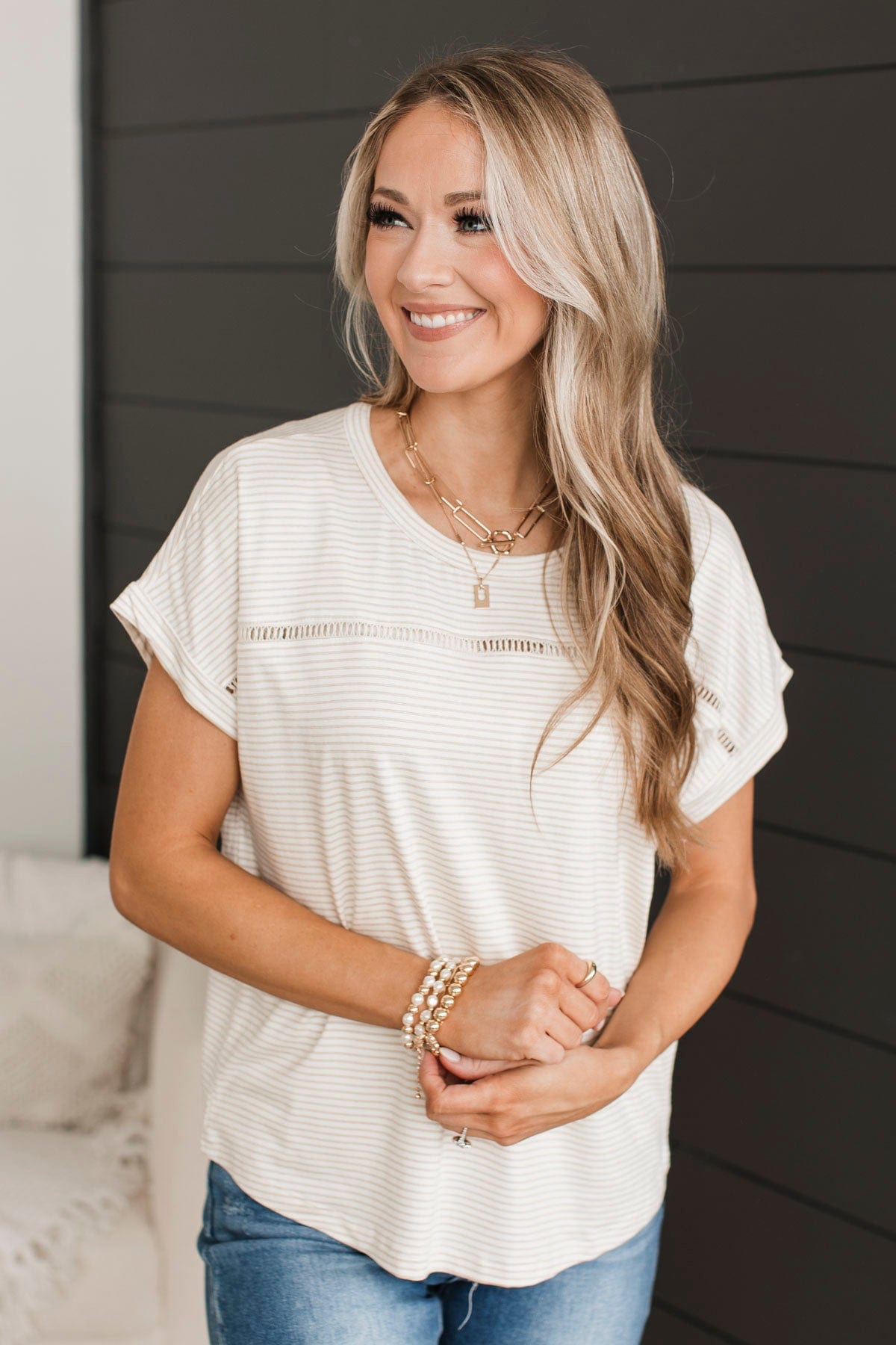 Captivating Energy Striped Top- Ivory & Taupe