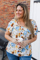 Flourishing Beauty Puff Sleeve Floral Top- Off-White & Blue