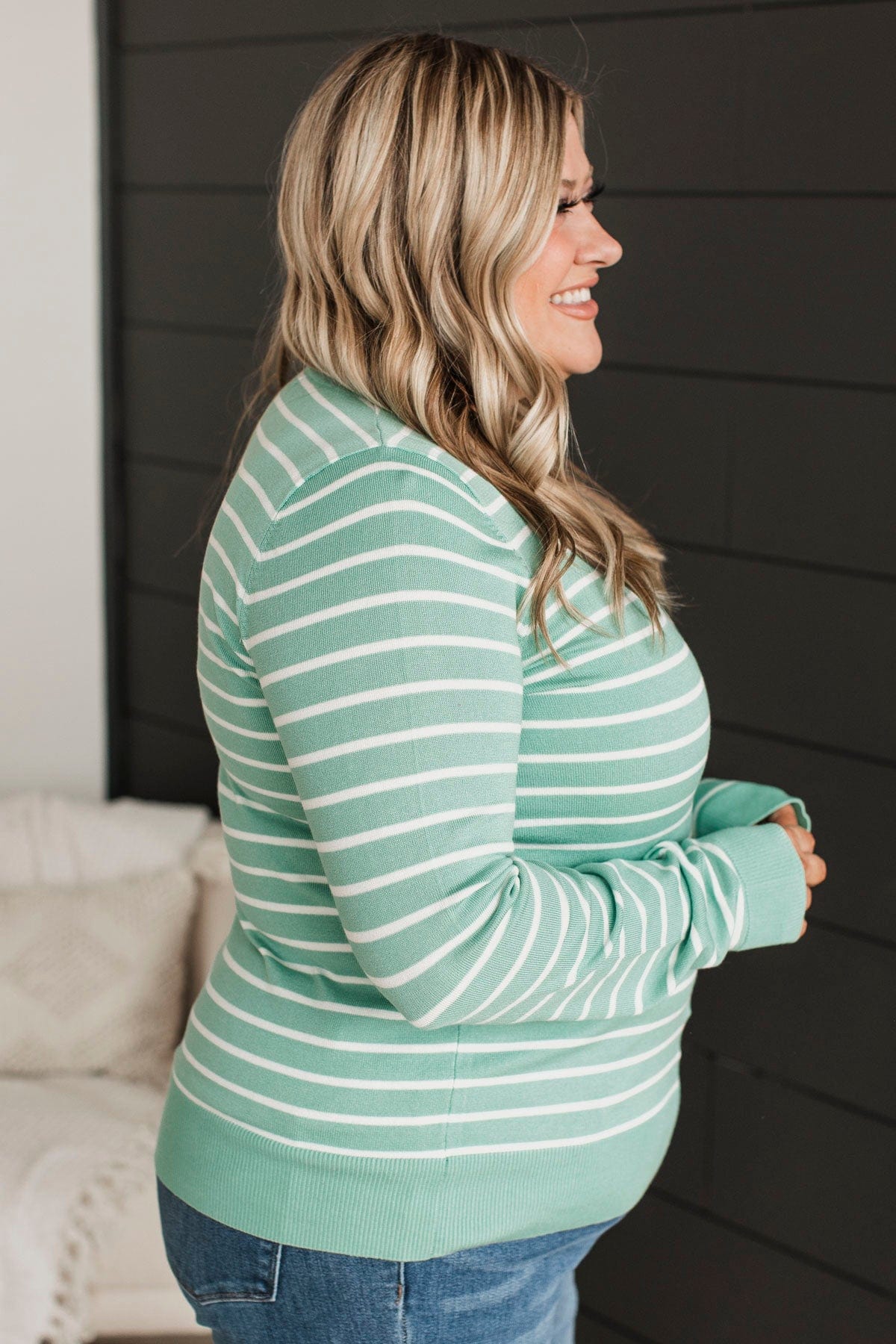 Brings You Back Striped Sweater- Mint & Ivory