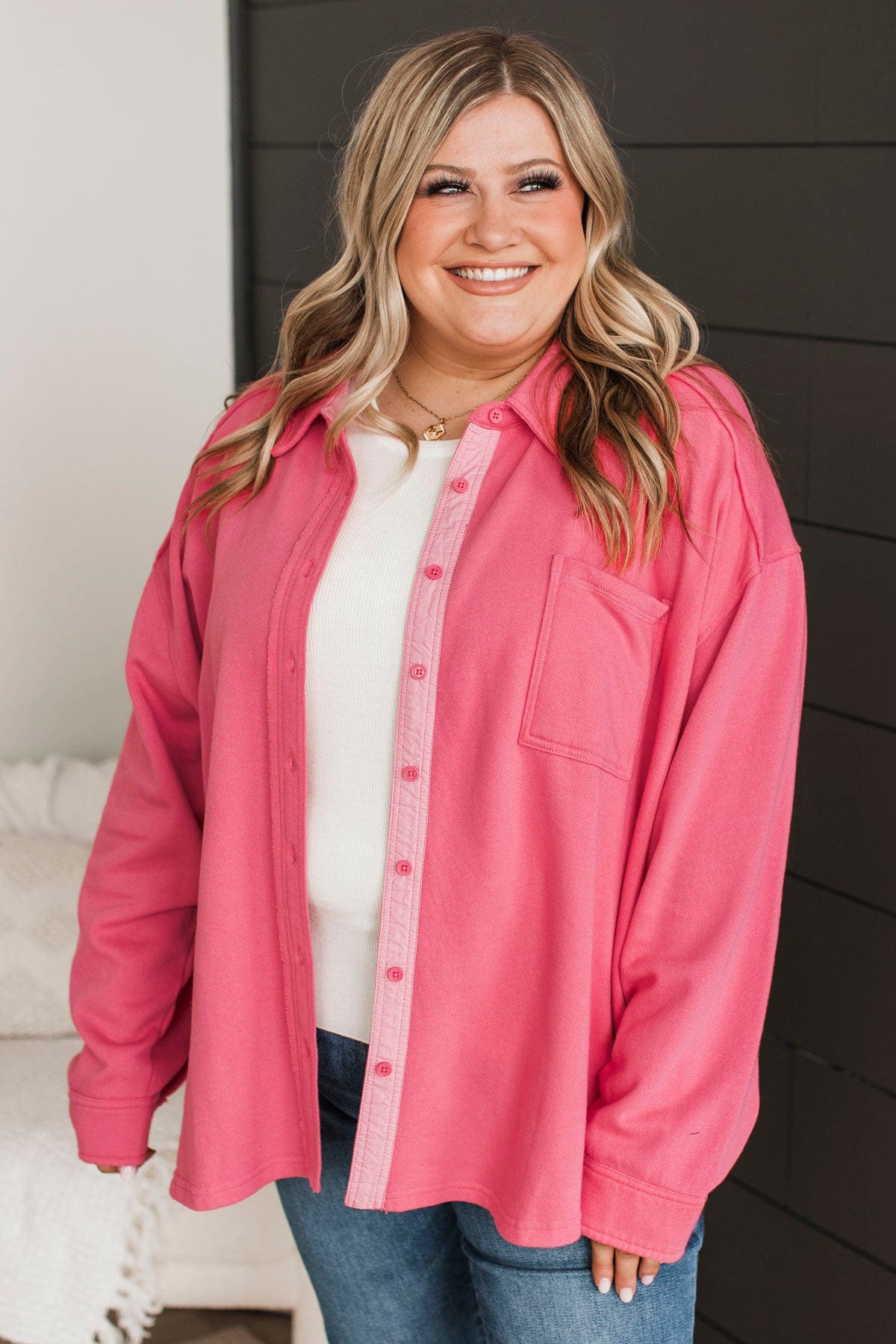 Pink button sale up jacket