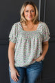 Sweet Emotions Puff Sleeve Floral Top- Off-White, Pink, & Green