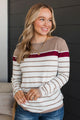 Can't Stay Away Striped Sweater- Burgundy & Taupe