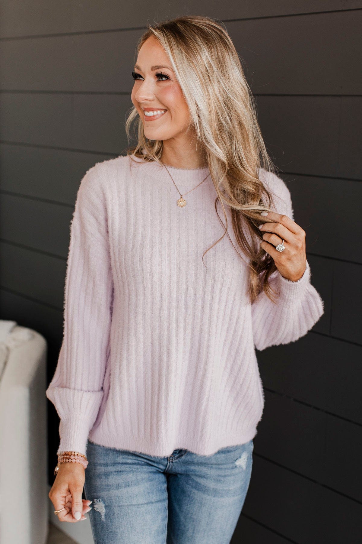 Like No Other Fuzzy Knit Sweater- Light Lavender