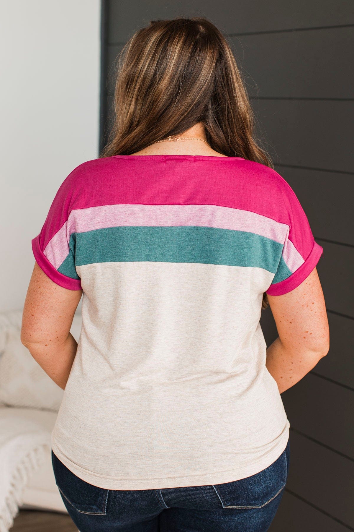 Around Town Color Block Top- Oatmeal & Pink