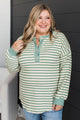 Hello Beautiful Day Striped Henley Top- Ivory & Sage