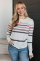 Way Back When Striped Sweater- Ivory, Pink, & Purple