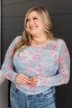 Blooming Brilliance Floral Mesh Long Sleeve Top- Light Blue