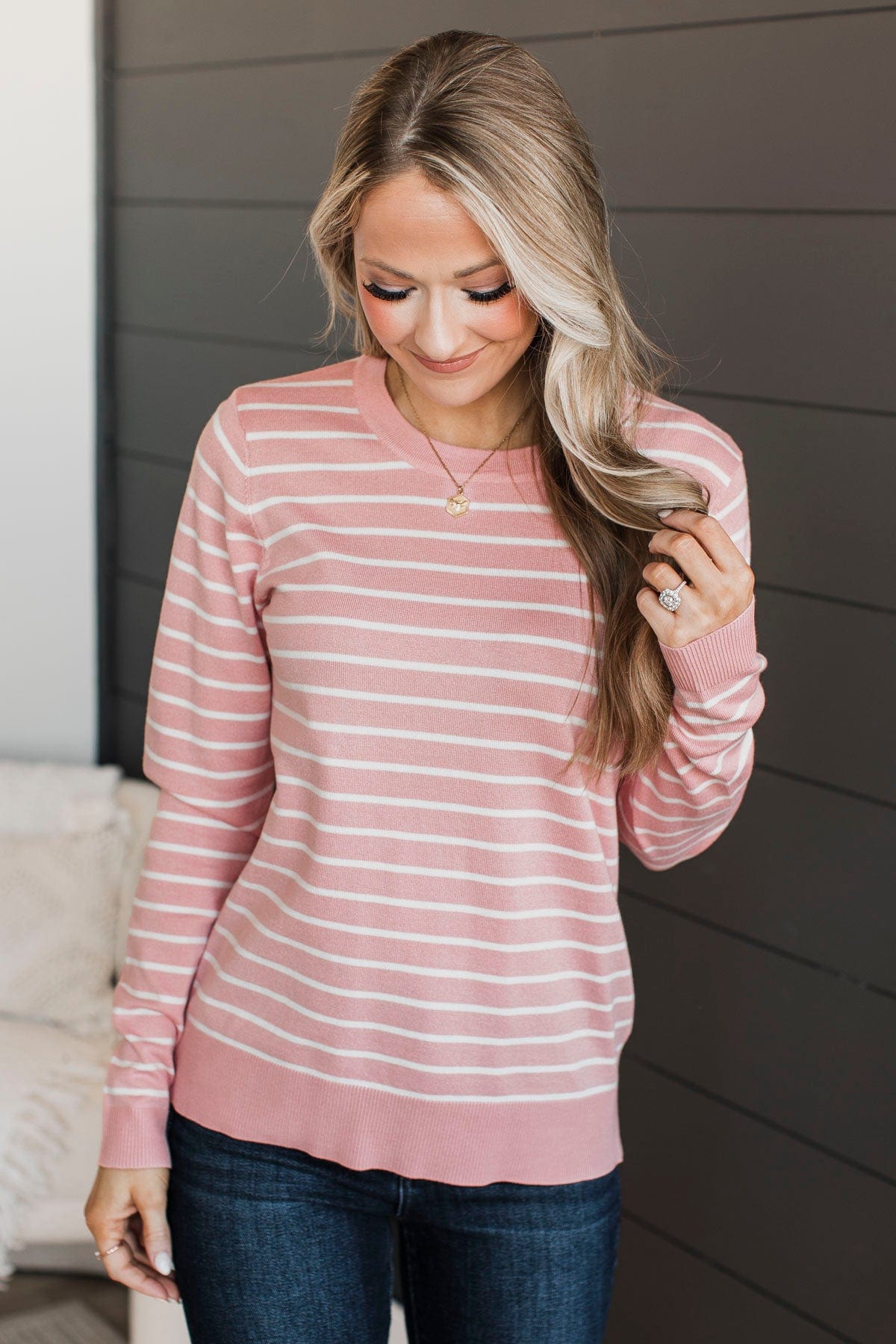 Brings You Back Striped Sweater- Pink