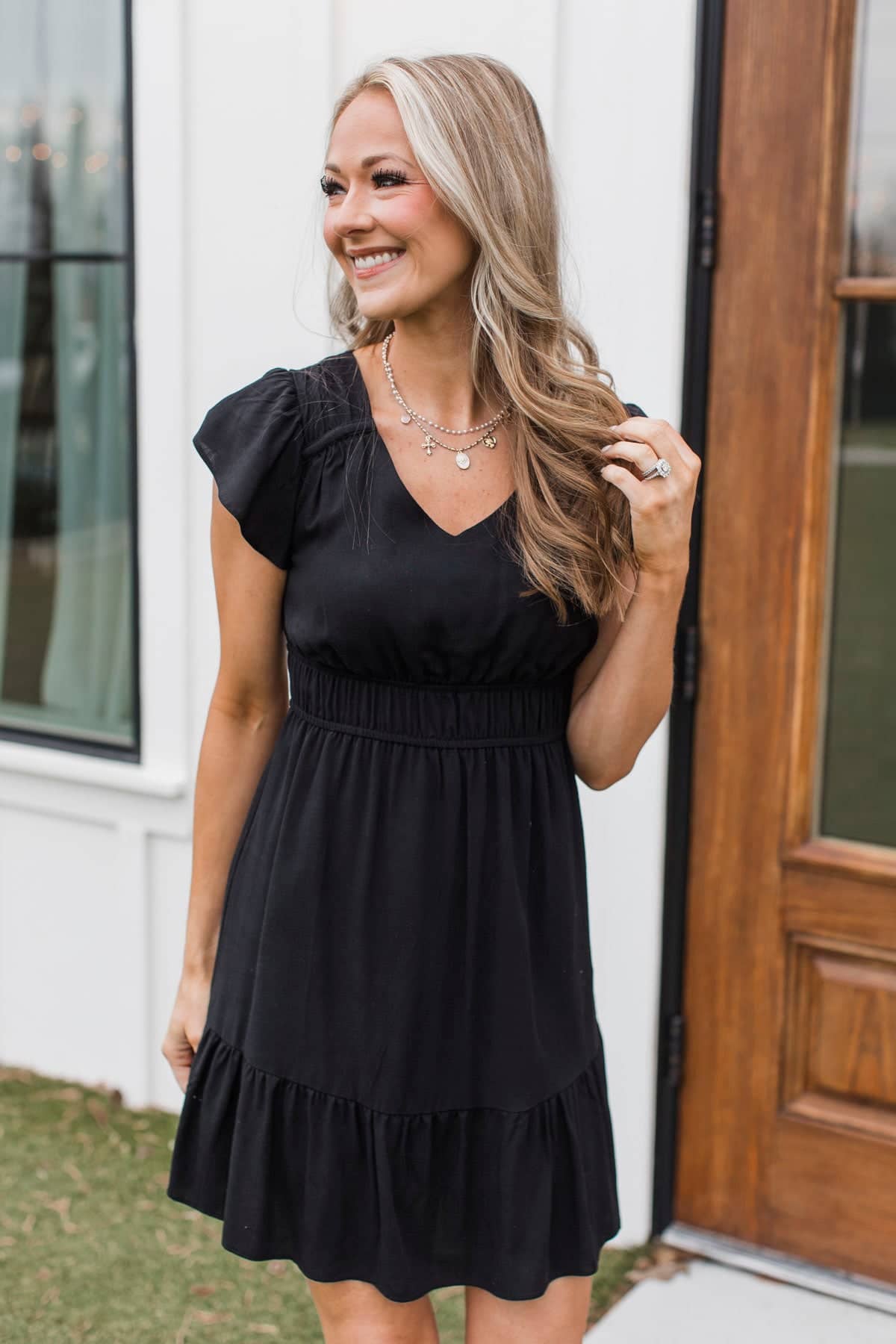 Looks Promising V-Neck Mini Dress- Black Looks Promising V-Neck Mini Dress- Black