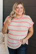Unforgettable Charm Striped Top- Oatmeal & Coral