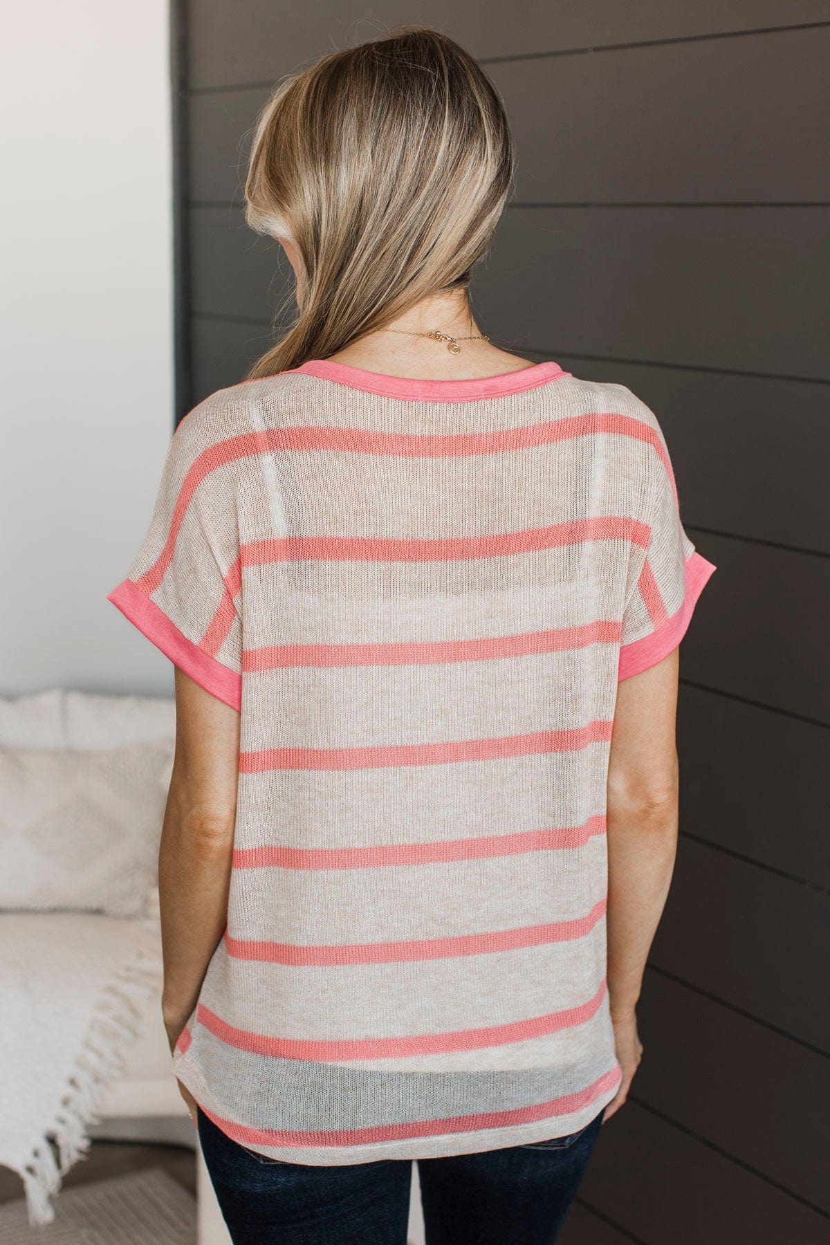Unforgettable Charm Striped Top- Oatmeal & Coral