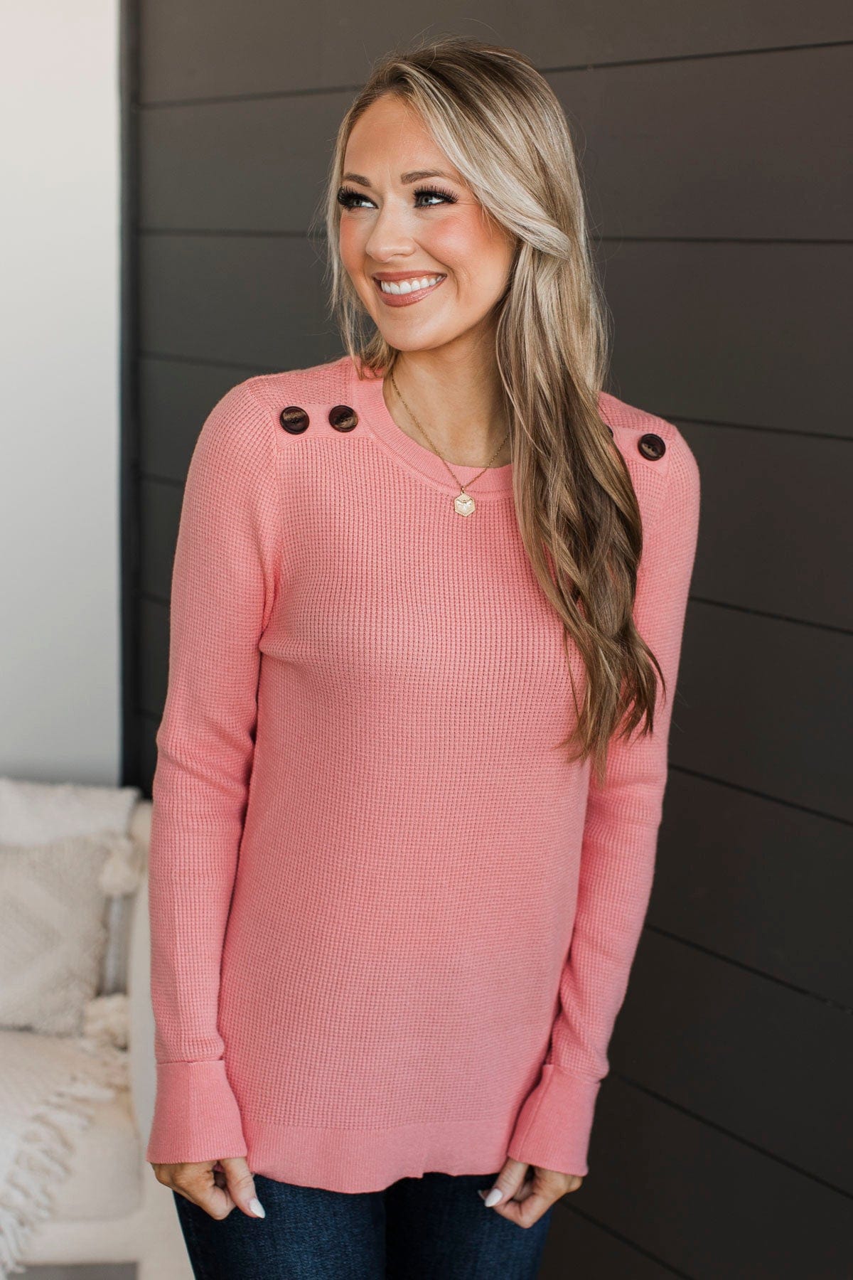Reasons To Smile Knit Sweater- Peach