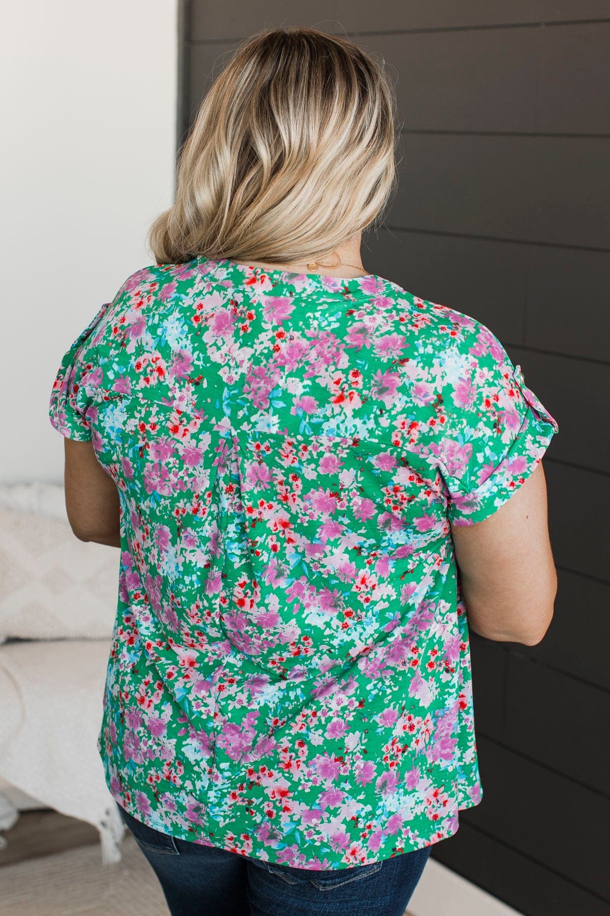 In The Garden Floral Top- Green & Pink