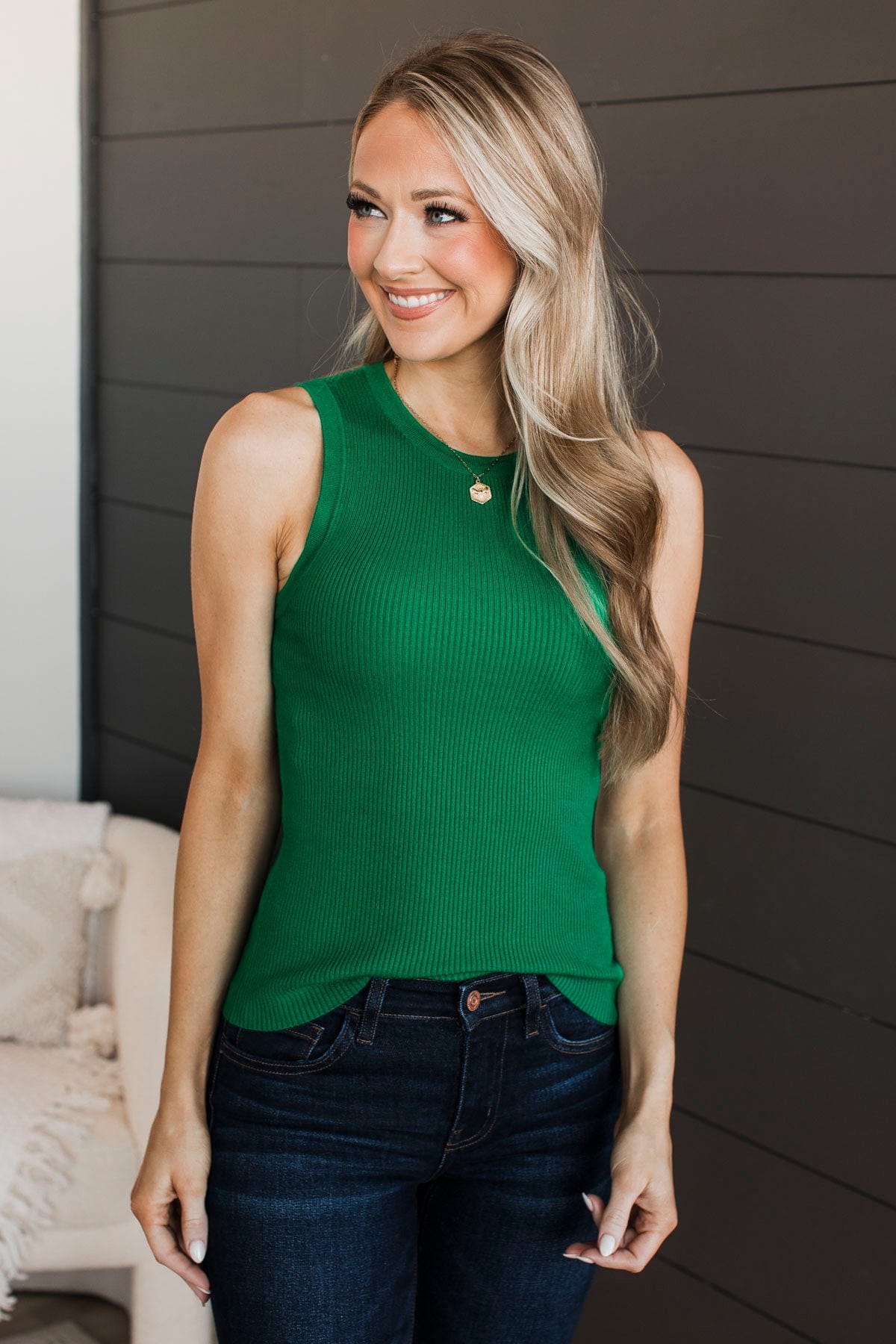 Cool Ambition Ribbed Tank Top- Kelly Green