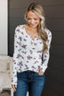 Call Me Lovely Floral Henley Top- Ivory & Plum