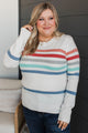 Way Back When Striped Sweater- Ivory, Coral, & Jade