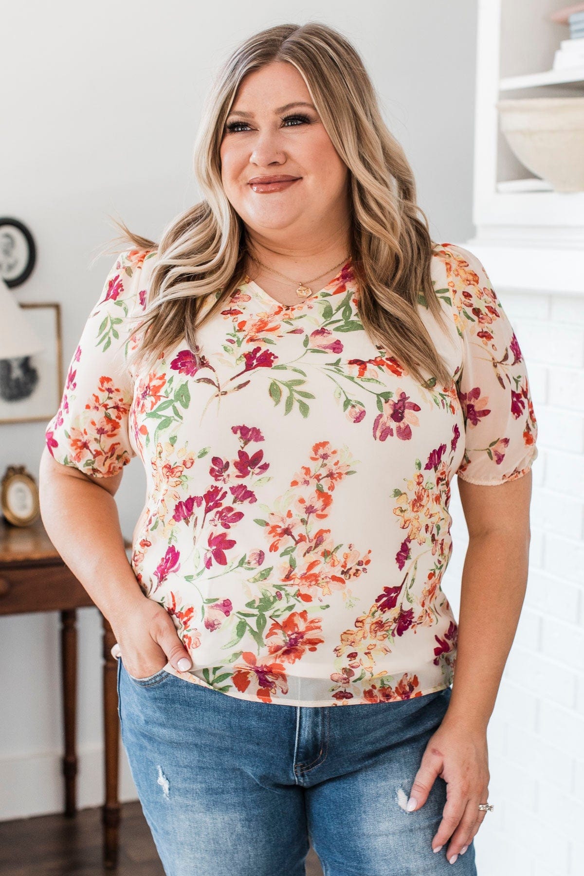 Timeless Affection Floral Top- Peach