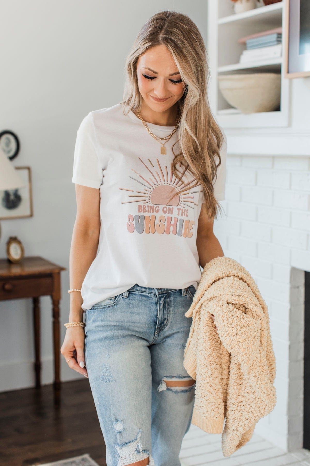 "Bring On The Sunshine" Graphic Tee- White