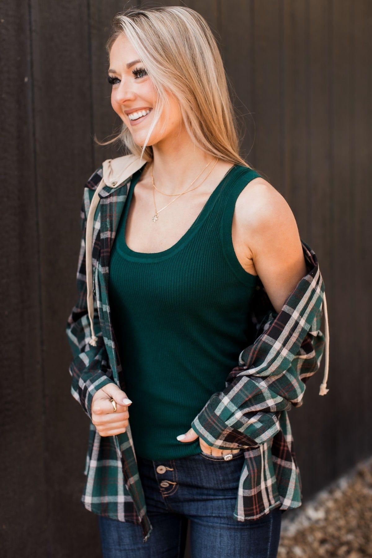 Worth A Shot Ribbed Knit Tank Top- Forest Green