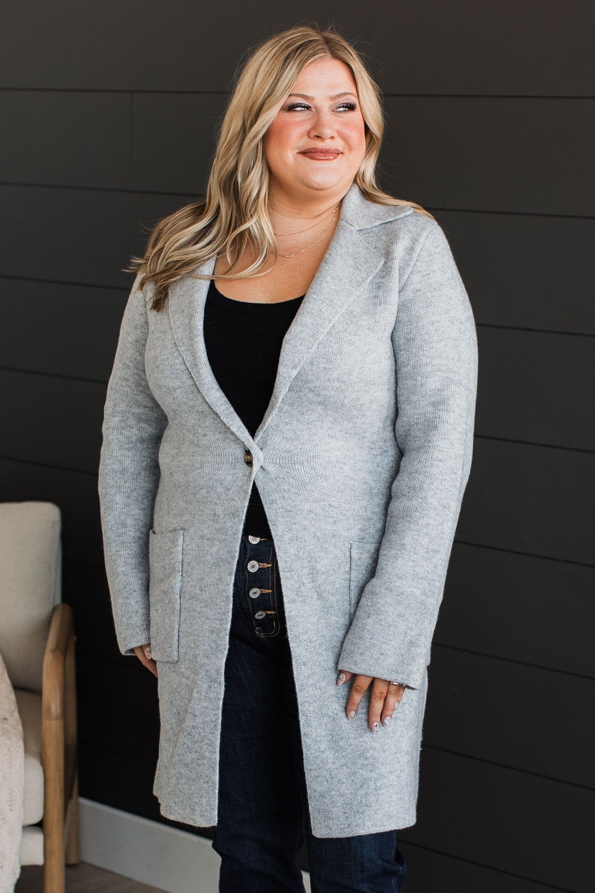 Chill With Me Knit Trench Coat- Heather Grey