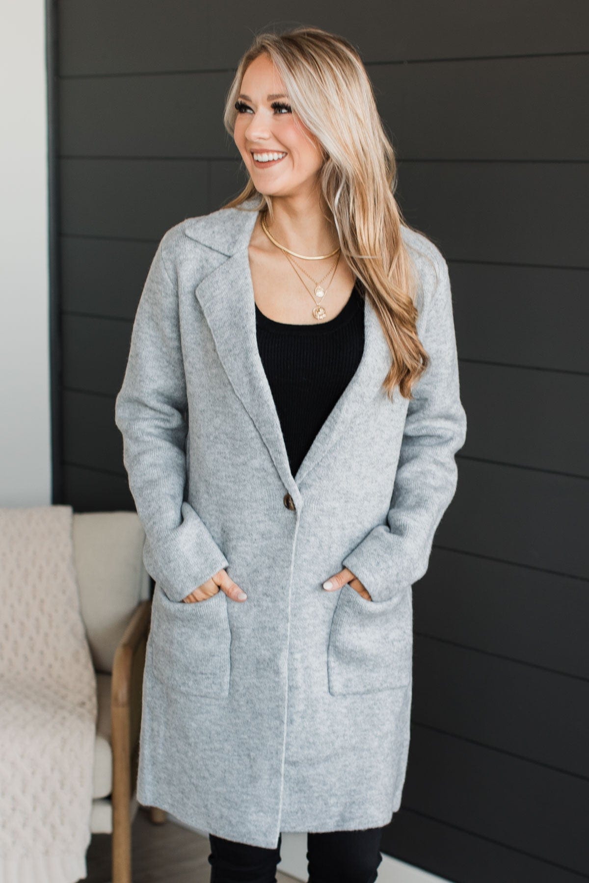 Chill With Me Knit Trench Coat- Heather Grey