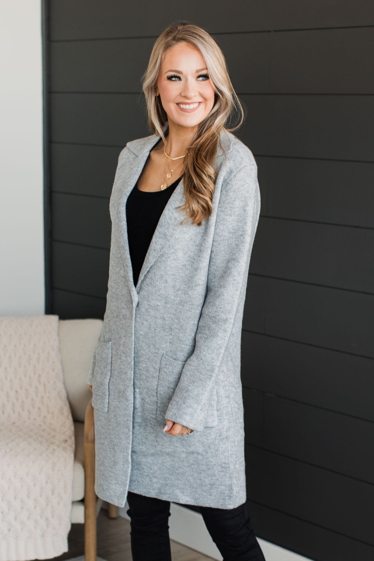 Chill With Me Knit Trench Coat- Heather Grey