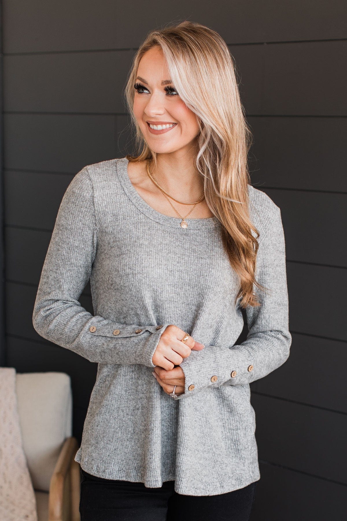 Little Moments Ribbed Knit Top- Heather Grey