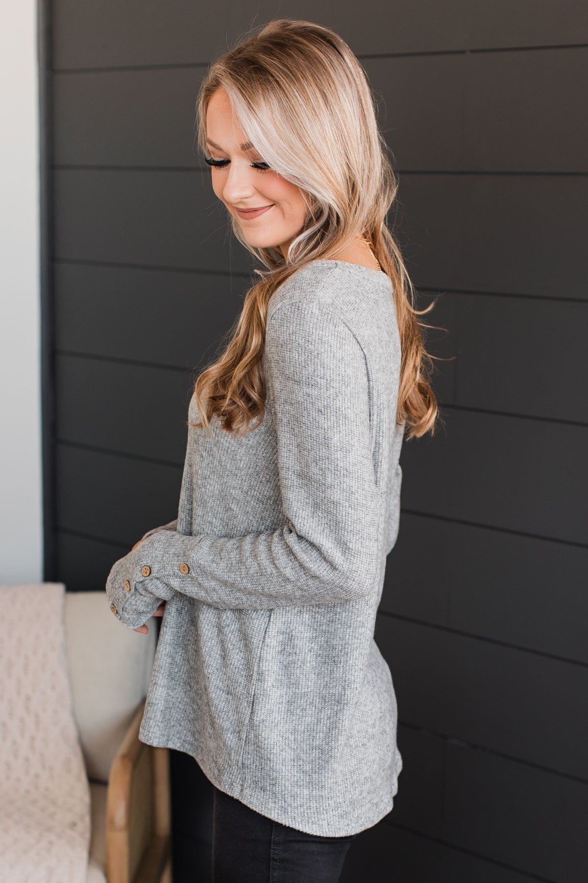 Little Moments Ribbed Knit Top- Heather Grey
