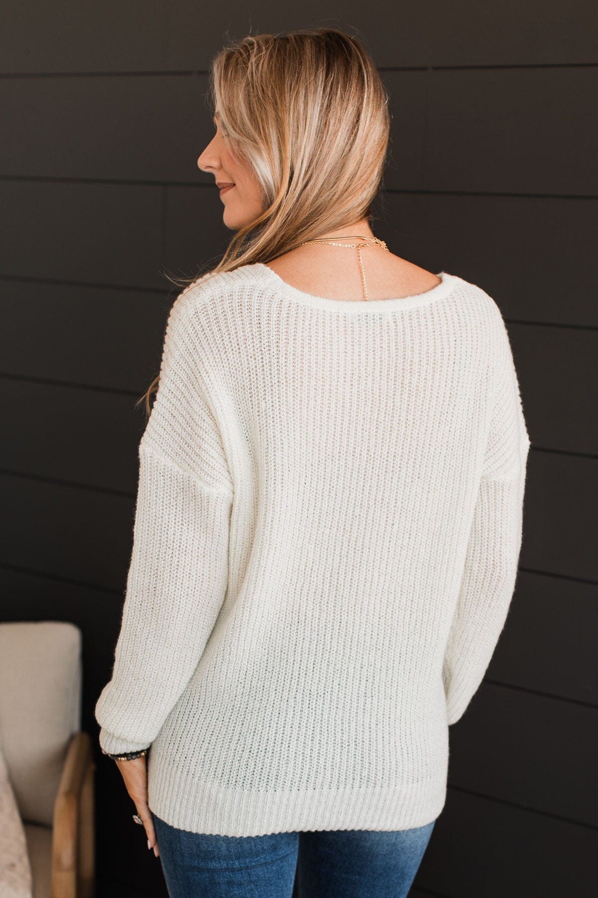 Simply Amazing V-Neck Knit Sweater- Ivory